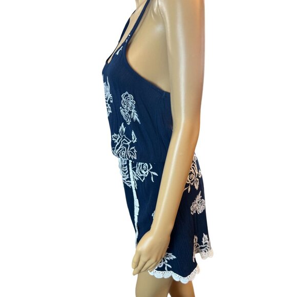 (5 for $25) Sequin hearts Lace Trim Floral Romper in Navy Size Medium - Picture 3 of 9